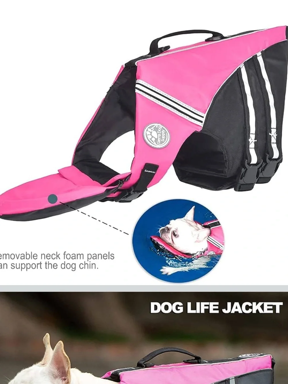 Sierra Dog Supply Large Dog Reflective Pink Dog Life Jacket with Rescue Handle